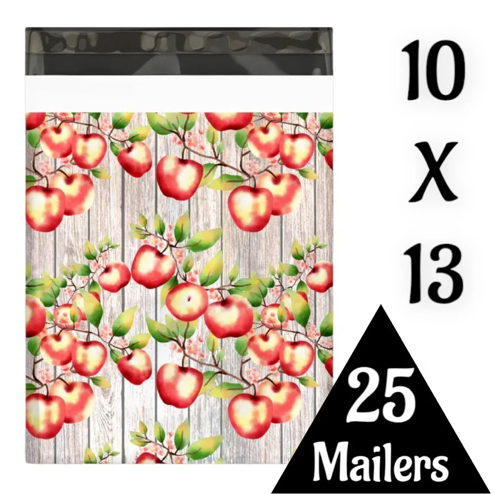 25 10X13 Poly Mailers Apple and Blossoms, Shipping Envelopes PRICE IS FIRM